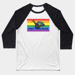 Gay Pride LGBTQ Rainbow Snake Don't Tread on Me black letters Baseball T-Shirt